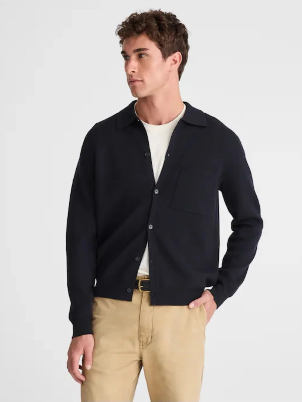 Madewell Men's Merino Wool Collared Cardigan Sweater Navy Size XXL NY126 New